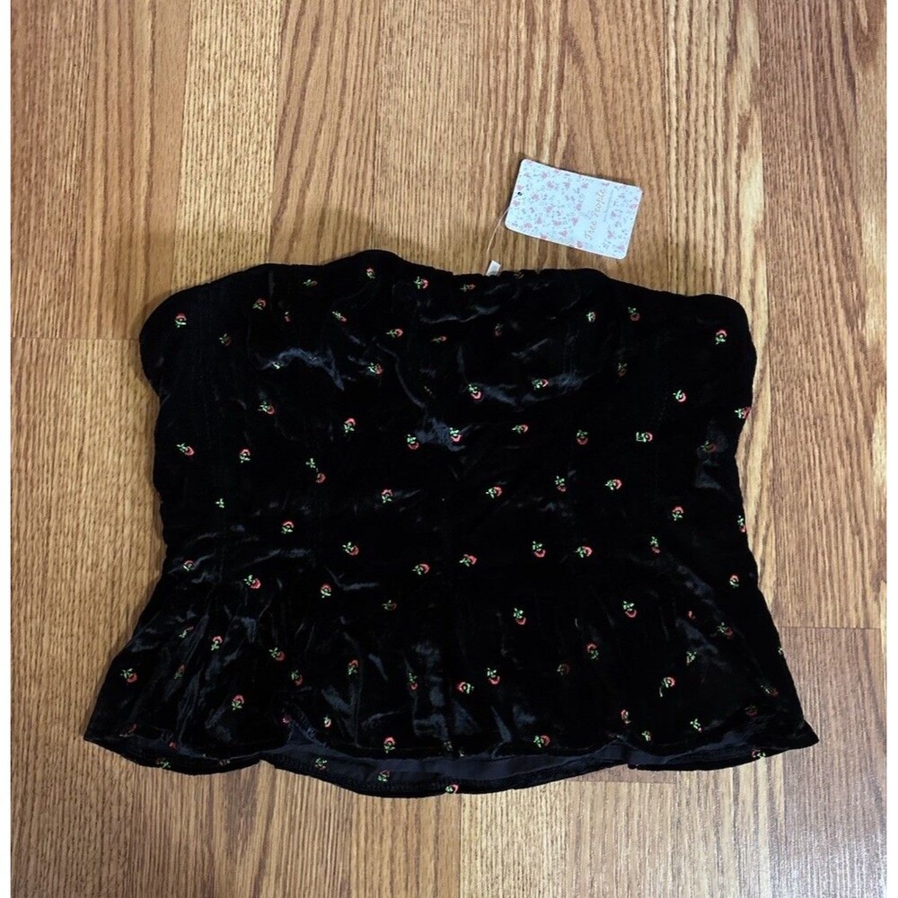 Free People Rosie Embroidered Black Velvet Bustier Top Size Medium New With Tags